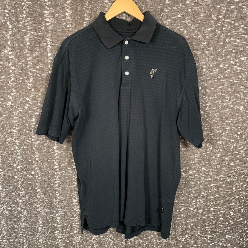 Ashworth Black Textured Short Sleeve Golf Polo Shirt Logo Preppy Men's Large